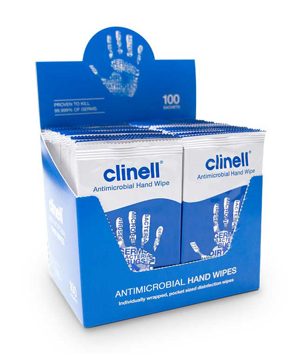 CLINELL ANTIBACTERIAL HAND WIPES INDIVIDUALLY WRAPPED - CM1903