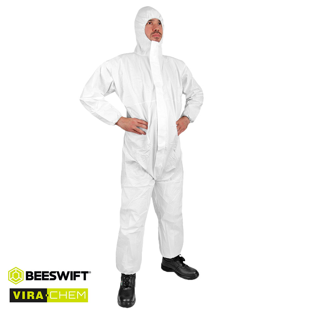 Disposable Protective Coverall with Respirator-Fit Hood and Elastic Cuff XXL White 